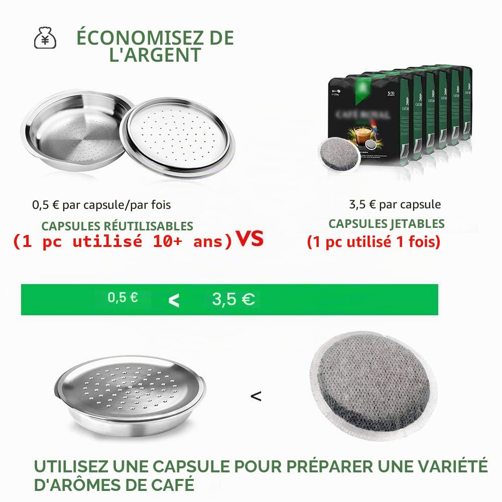 i Cafilas Lot de capsules de café rechargeables en acier inoxydable Compatibles avec Philips Sen seo Pour machines Philips Sen seo (2 capsules)