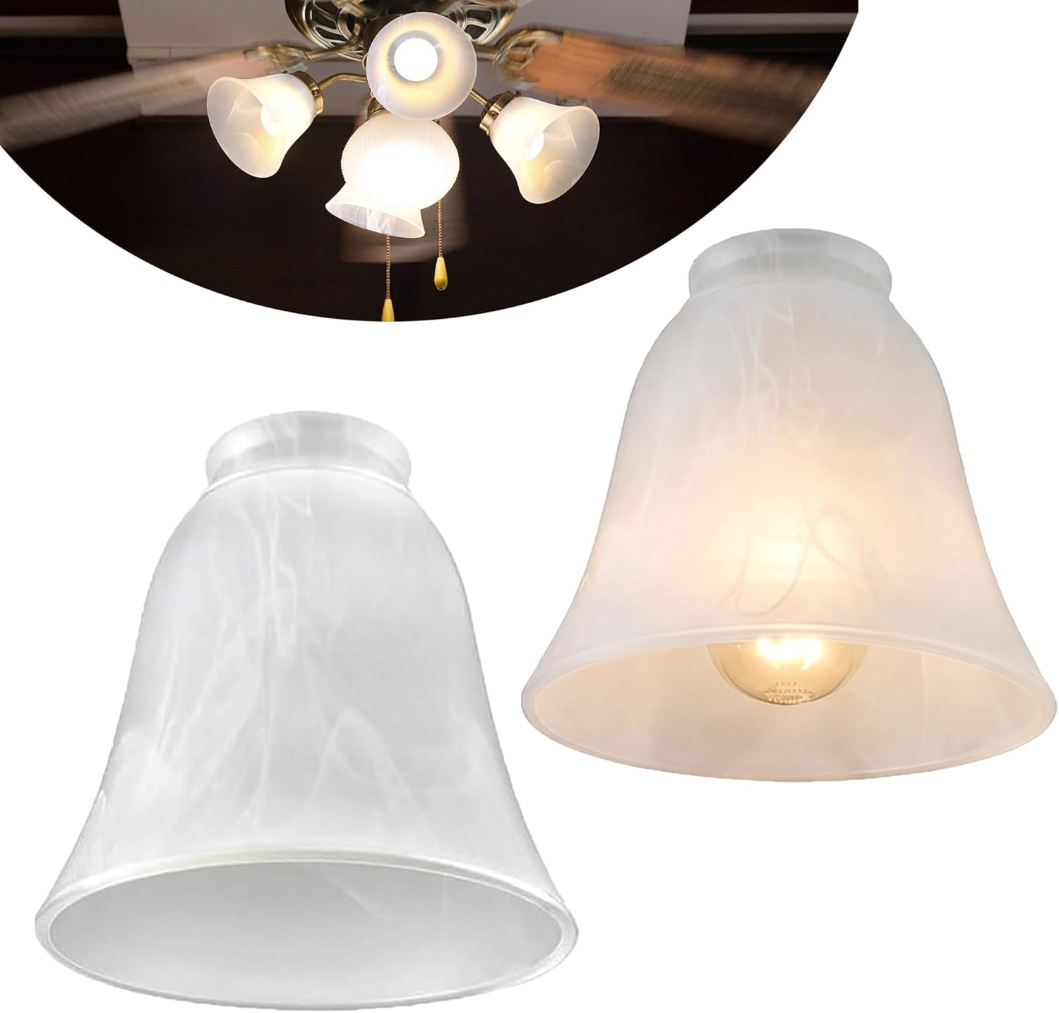 2 Pack Ceiling Fan Light Covers, Glass Ceiling Light Cover Transitional Style, Standard 2-1/8" Fitter Size Replacement Lamp Globes, Fan Lamp Fixtures Shades (Alabaster, 4-3/4'')