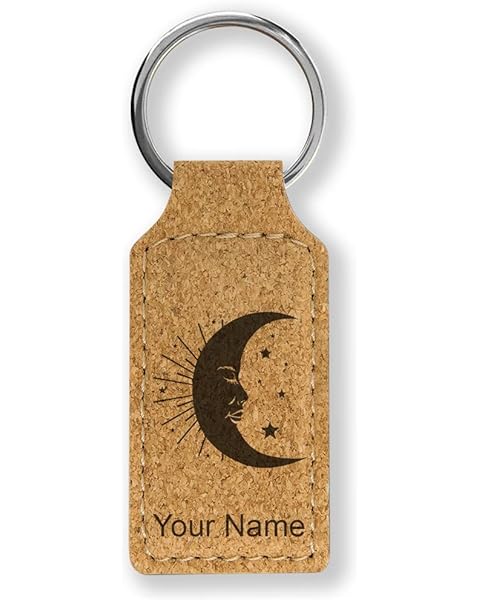 LaserGram Rectangle Keychain, Moon, Personalized Engraving Included