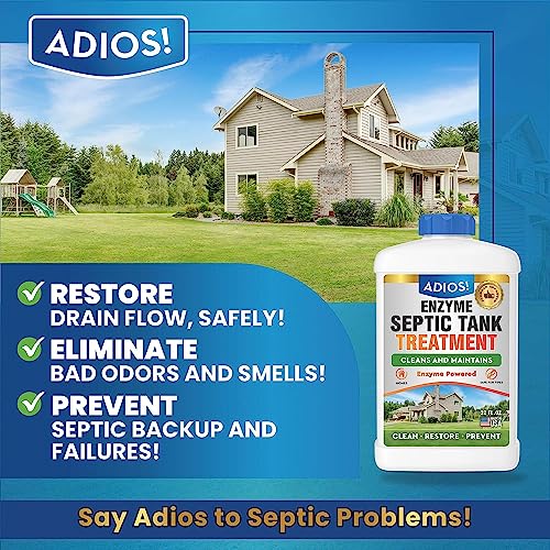 Adios! Enzyme Septic Tank Treatment, Natural Drain Safe Cleaner for Septics, Pipes and Drain Fields - Quart (32 oz) - Thumbnail 2