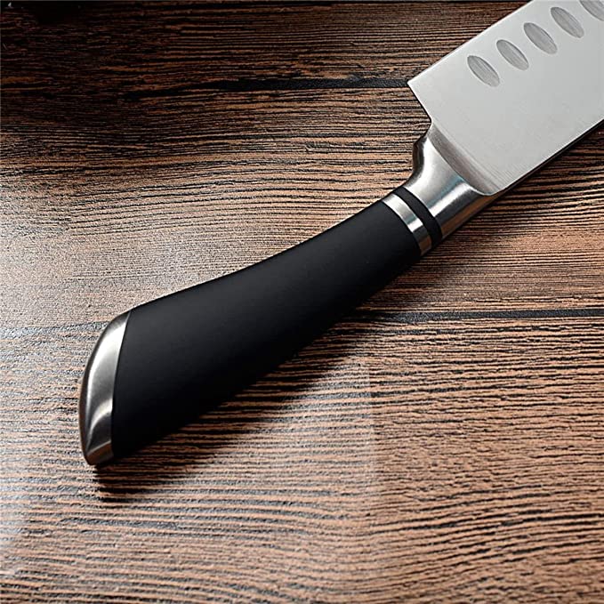 KitchEase Premium Santoku Knife with Hollow Edge - Ultra Sharp Stainless Steel Blade, Soft-Grip Ergonomic Handle, Anti-Stick Design for Effortless Chopping, Slicing & Dicing 1