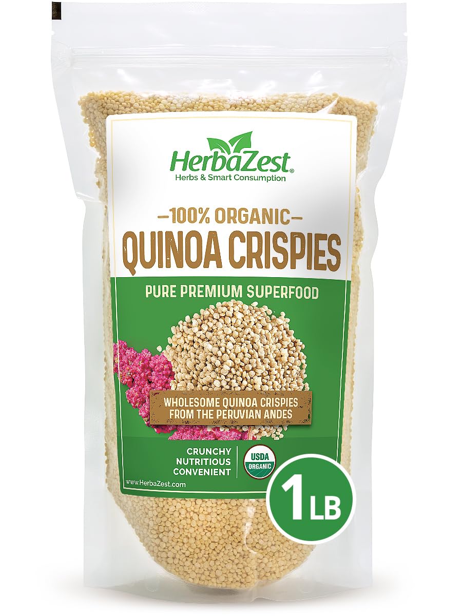 HerbaZest Organic Quinoa Crispies 1LB - Vegan Gluten-Free USDA Certified Crunchy Protein Superfood for Yogurt, Granola, Smoothies & More