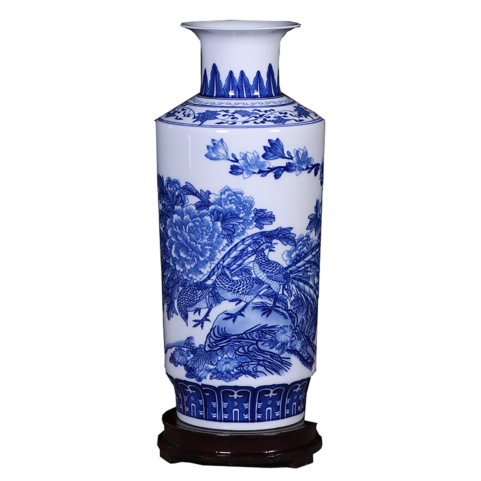 Vase en porcelaine bleu et blanc fait main style Ming pour décoration chic
