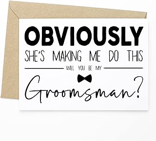 Funny Card For Groomsman - Obviously She's Making Me Do This. Will you Be My Groomsman? - groomsmen proposal, be my groomsmen, groomsmen card