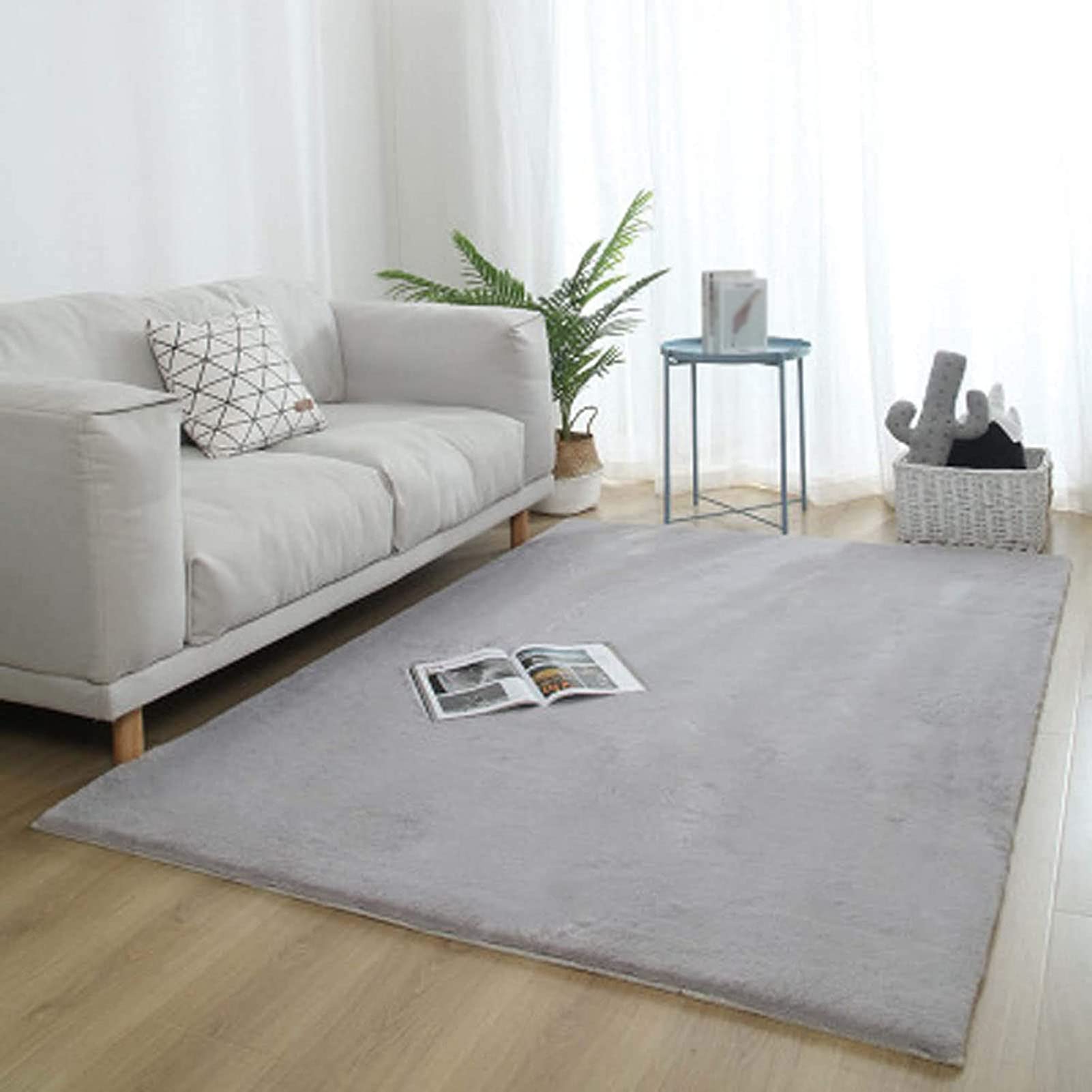 Tappeto in peluche, 120 x 160 cm, morbido, a pelo corto, antiscivolo, ideale per soggiorno e camera da letto, comodo tappetino per comfort e stile