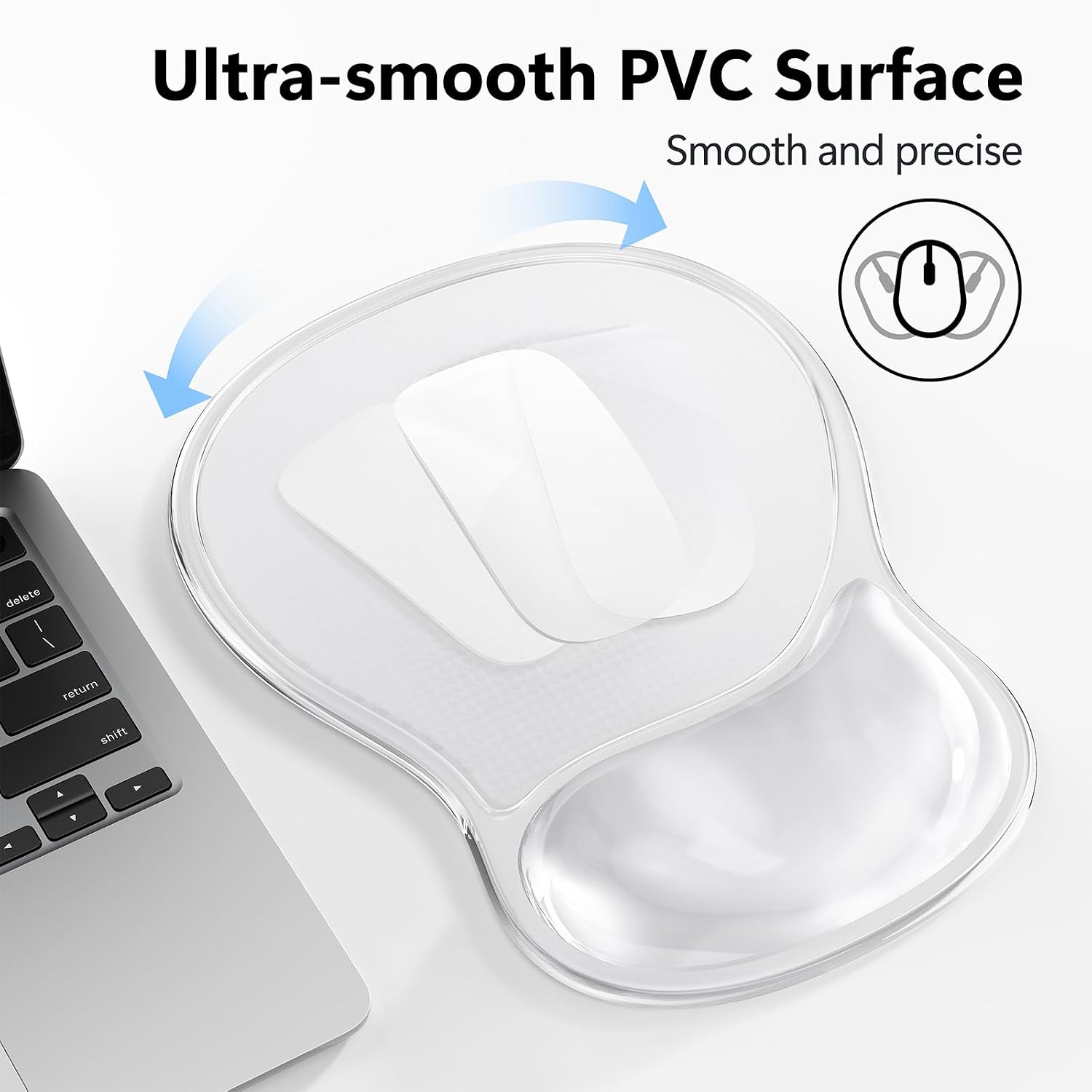AKIT Ergonomic Mouse Pad and Keyboard Wrist Rest, Gel Wrist Rest for Computer Keyboard, Non-Slip Base, Pain Relief, Mousepad Set for Gaming, Home and Office, Clear