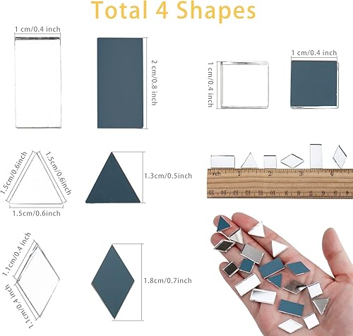 Miniatura 6 de Azulejos de espejo de mosaico, 7.05 oz de azulejos de espejo plateado para manualidades, 4 formas de mosaico de vidrio real piezas para bricolaje