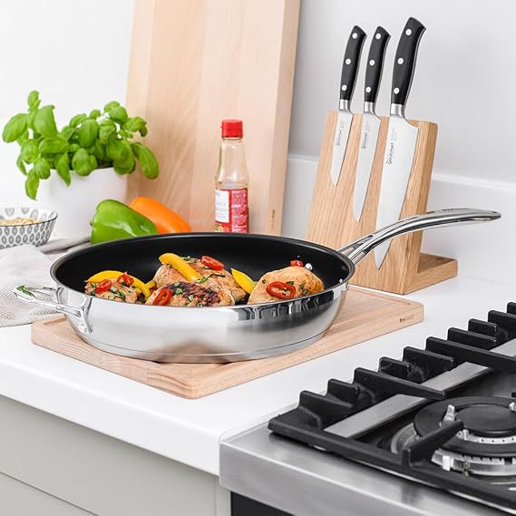 ProCook Professional 18/10 Stainless Steel Frying Pan - 30cm, Durable Non Stick Saute Skillet - Heavy Duty Cookware