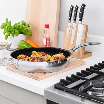 ProCook Professional 18/10 Stainless Steel Frying Pan - 30cm, Durable Non Stick Saute Skillet - Heavy Duty Cookware