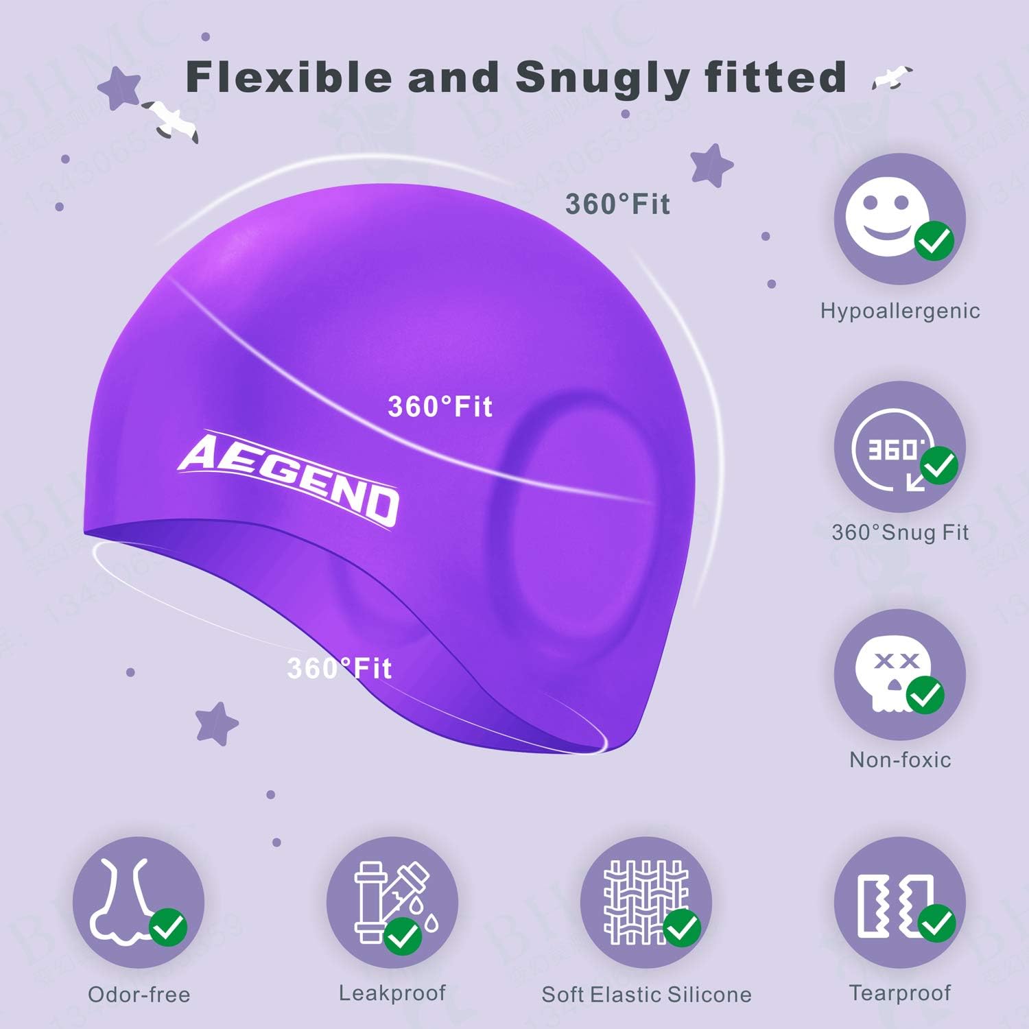 Aegend 2 Pack Swim Cap Kids (Age 2-10), Waterproof Silicone Swimming Caps for Kids Cover Ears, Comfortable Fit for Long Hair & Short Hair, 3D Ergonomic Fit for Girls and Boys, 4 Colors