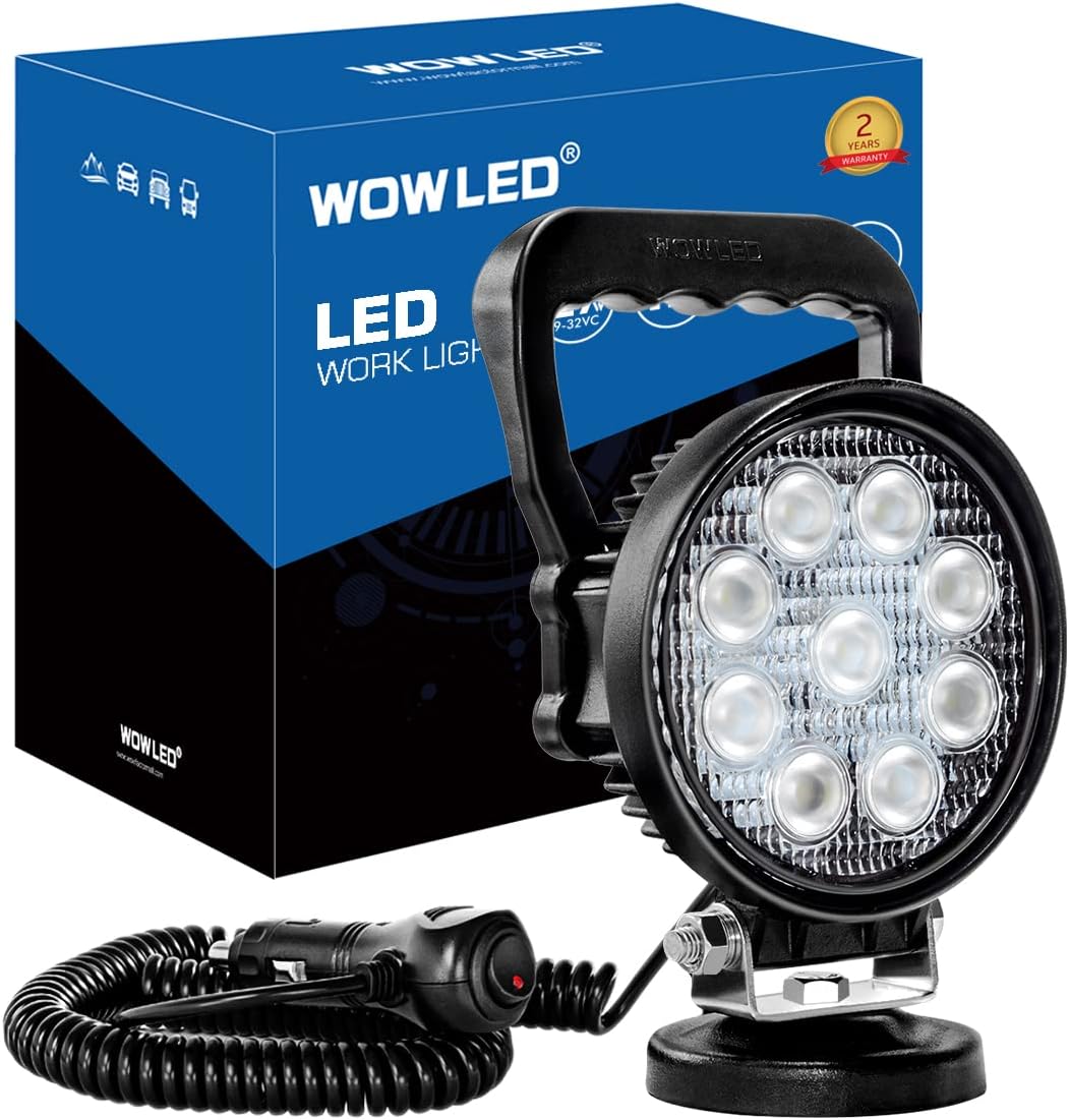 12V 24V 27W Round Magnetic Base LED Work Light Floodlight Offroad Driving Work Lamp Bar Flood Beam Fog Light for Car Truck Boat 4x4 IP67 Camping Light Lamp
