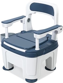 Cuteam Bedside Commode, Adult Portable Toilet, Toilet Chair Seat with Handles, Height Adjustable Mobile Portable Toilet, Adult Potty Chair Load 882lb for Seniors Disabilities Elderly