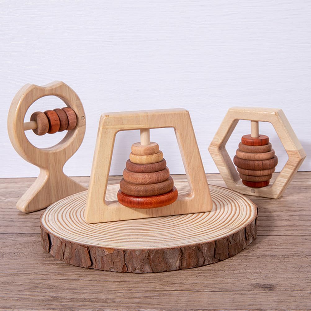 Holz-Babyrassel-Set, Montessori-Sinnes-Zahnungsspielzeug, Handgriff-Rasseln für Säuglinge