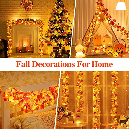 2 Pack Fall Decor For Home Thanksgiving Decorations Lighted Fall Garland Maple Leaves Total 11.8Ft 40 Led Battery Operated Indoor Outdoor String Lights Garland Autumn Harvest Party Halloween Décor #TOP3