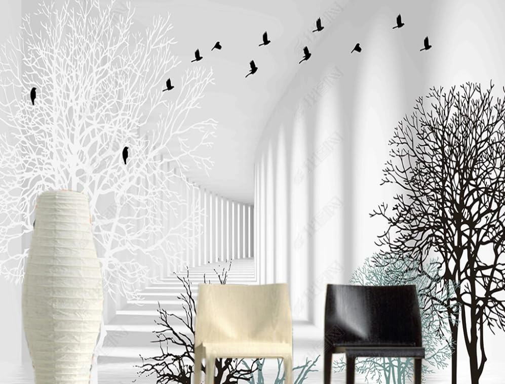 Papier peint intissé oiseaux pour masquer les imperfections de mur et agrandir un salon