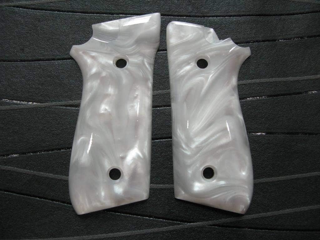 New Grips Compatible with Taurus Pt-92, Pt-99, Pt100, Pt101 Decocker, Smooth White Pearl Resin Polyester, Thai Handmade