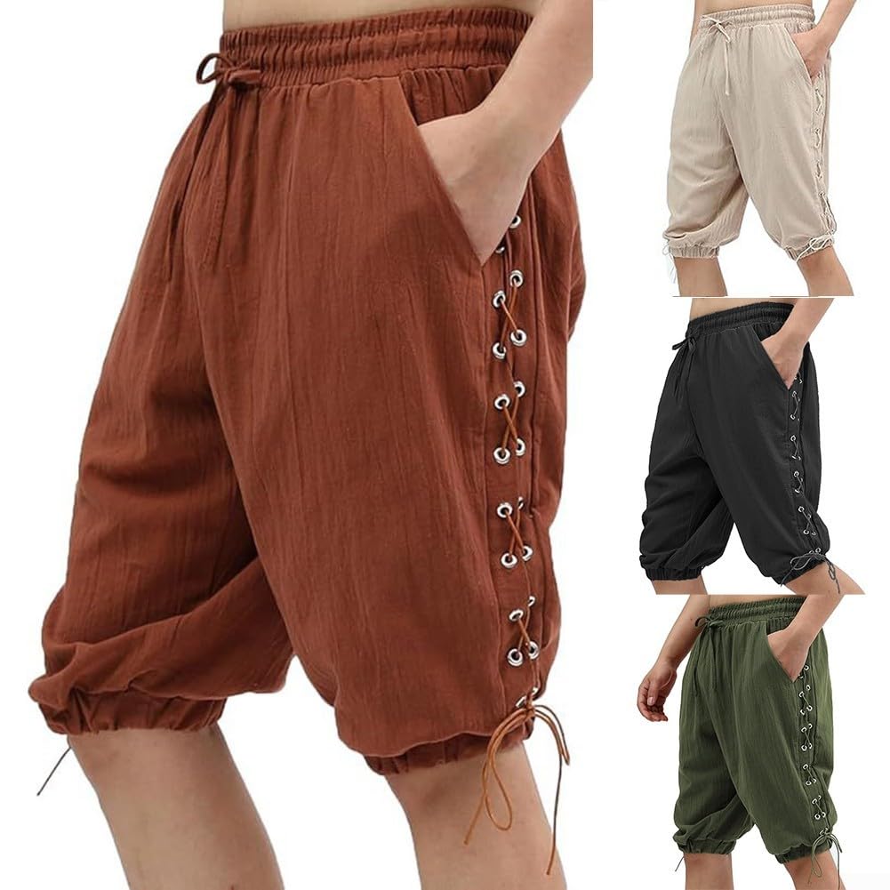 Gdfnmogo Pantalones cortos medievales de pirata renacentista para hombre, con cordones, ideales para fiestas temáticas y eventos