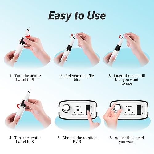 Miniatura 6 de AIRSEE Máquina profesional recargable de 30000 rpm, máquina de taladro de uñas portátil Efile, lima de uñas eléctrica inalámbrica, juego de manicura