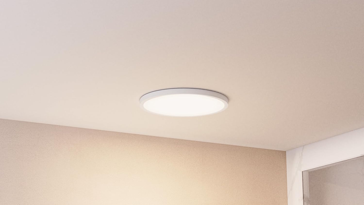 Quoizel Outskirts Round Flush Mount Ceiling Light, 11 Inch White Lustre, Dimmable Integrated LED 1500 Lumens, 14 W, Close to Ceiling Light Fixtures for Hallway, Kitchen, Bedroom or Bathroom