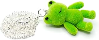 Collar de rana, hecho a mano, cadena de 45 cm, princesa, príncipe de peluche, ranas, sapo, flocado, color verde, 30mm