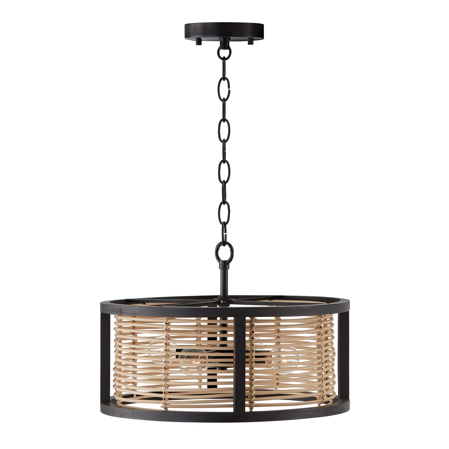 Capital Lighting 244041FK Rico Handcrafted of Convertible Mango Wood and Rattan Drum Pendant/Semi Flush Ceiling Light, 4-Light 240 Total Watts, 11" H x 16" W, Flat Black