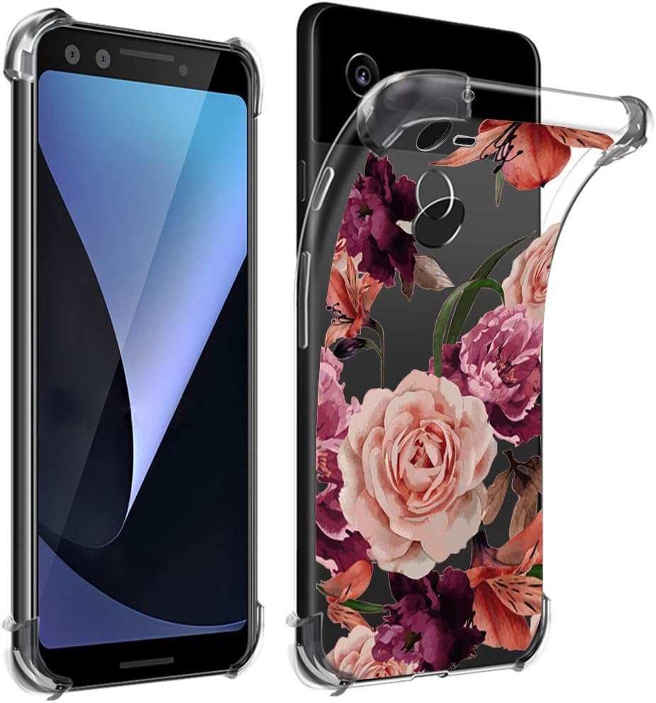 Osophter Compatible with Google Pixel 3 Case,Pixel 3 Flower Case Shock-Absorption Flexible TPU Rubber Soft Silicone Full-Body Protective Cover for Google Pixel3 (Clear Flower)