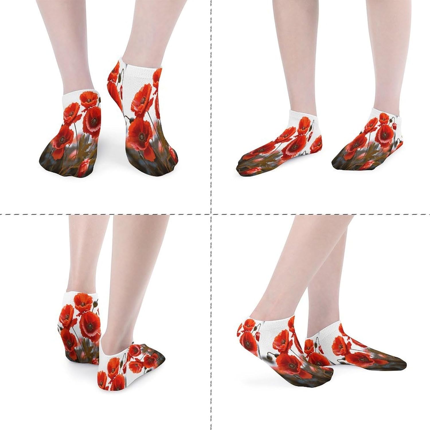 Poppy Flowers Vivid Petals Ankle Socks for Men Women 5 Pairs | Comfortable Casual Low Cut Socks, Lightweight No Show Breathable Athletic Socks, Soft Mini Crew Socks for All Seasons