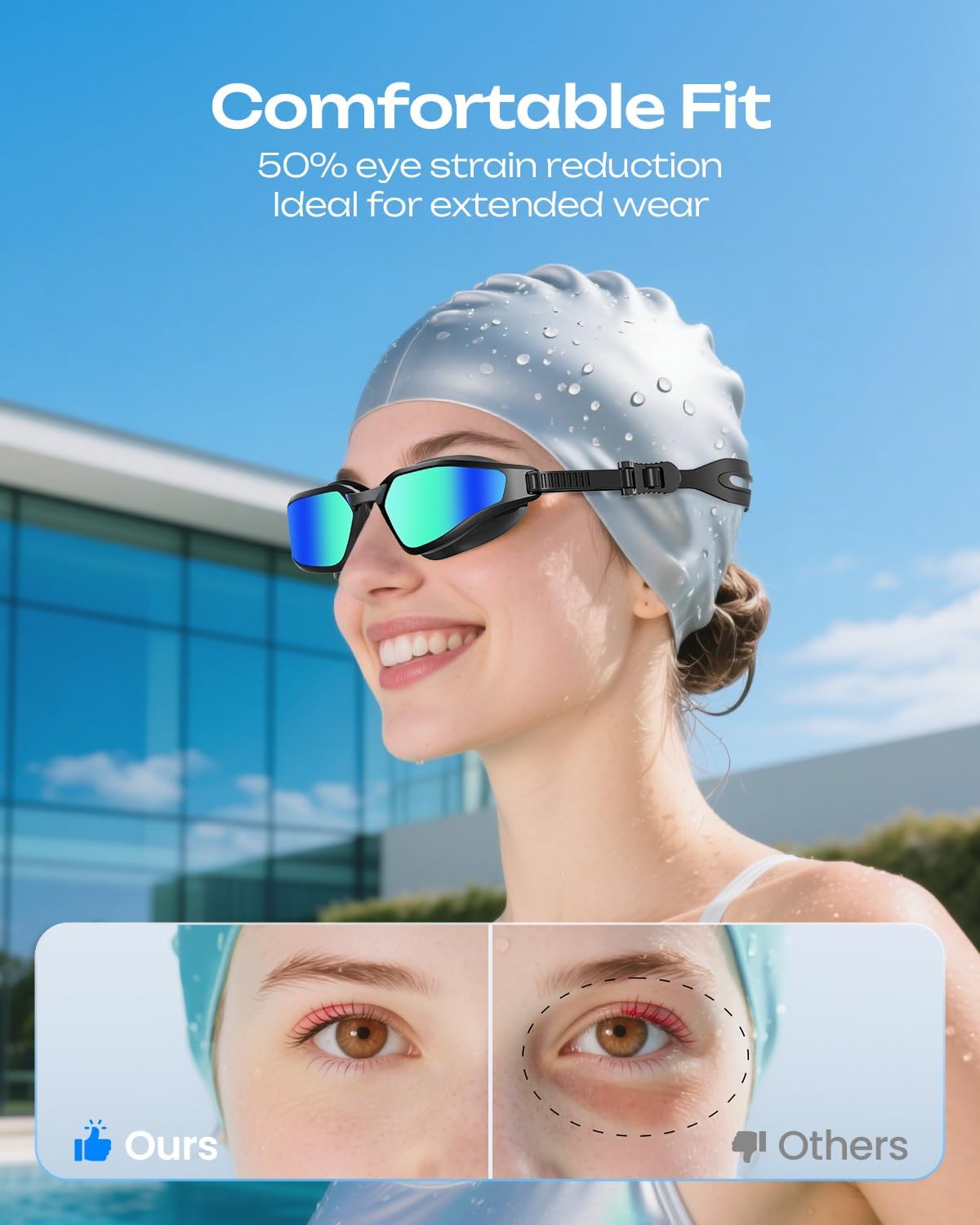Swim Goggles, Unisex Adult Swimming Goggles for Men Women Youth - Anti Fog, Anti UV, No Leakage, HD Wider View - Image 2