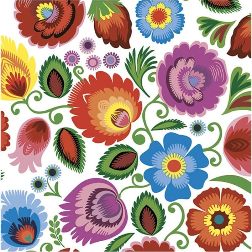 Maki Servilletas de papel folk de 3 capas para decoupage y decoración de mesa, tamaño 33 cm x 33 cm, paquete de 20 (recorte colorido de owicz)