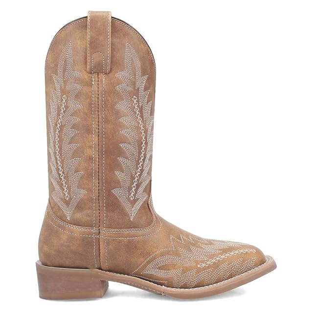 Laredo Womens Cheyenne Embroidered Square Toe Casual Boots Mid Calf Low Heel 1-2 - Brown