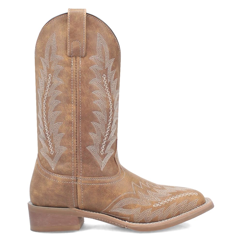 Laredo Womens Cheyenne Embroidered Square Toe Casual Boots Mid Calf Low Heel 1-2 - Brown