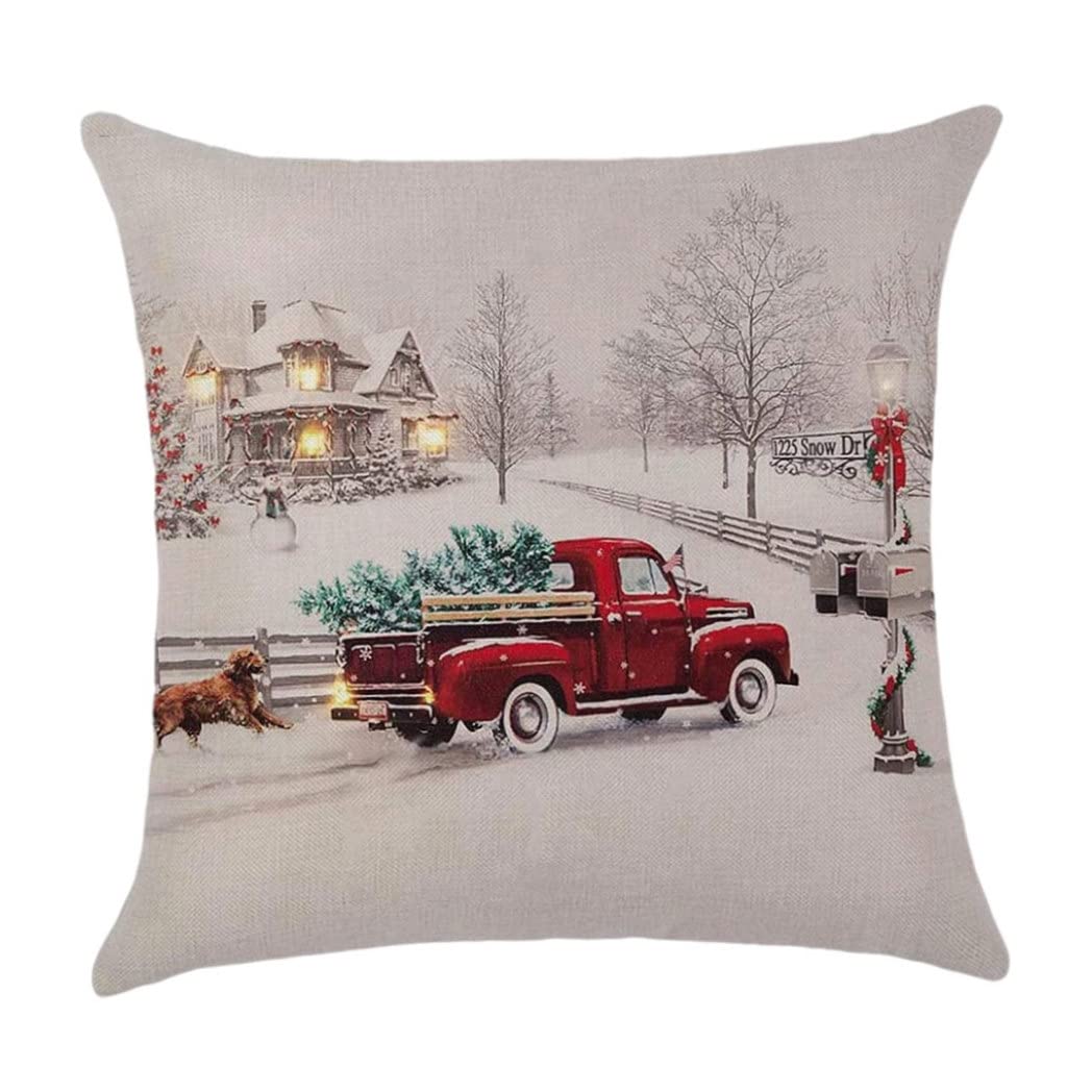 CAKEEYUM Christmas Pillow Covers Linen Winter Scenes Throw Pillow Case Xmas Decor 45x45cm (No Insert) Style3christmas covers christmas winter scenes pillowcase cushion cover sofa cus