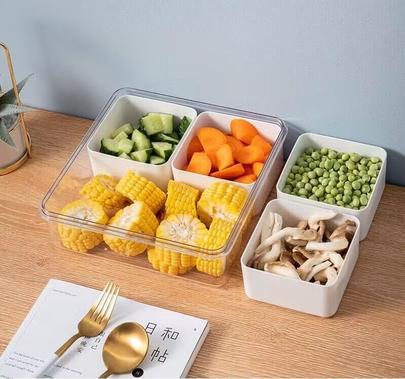 Miniatura 3 de Bandeja dividida para servir con tapa, recipientes de almacenamiento de alimentos divididos extraíbles con 45 compartimentos, bandeja para verduras