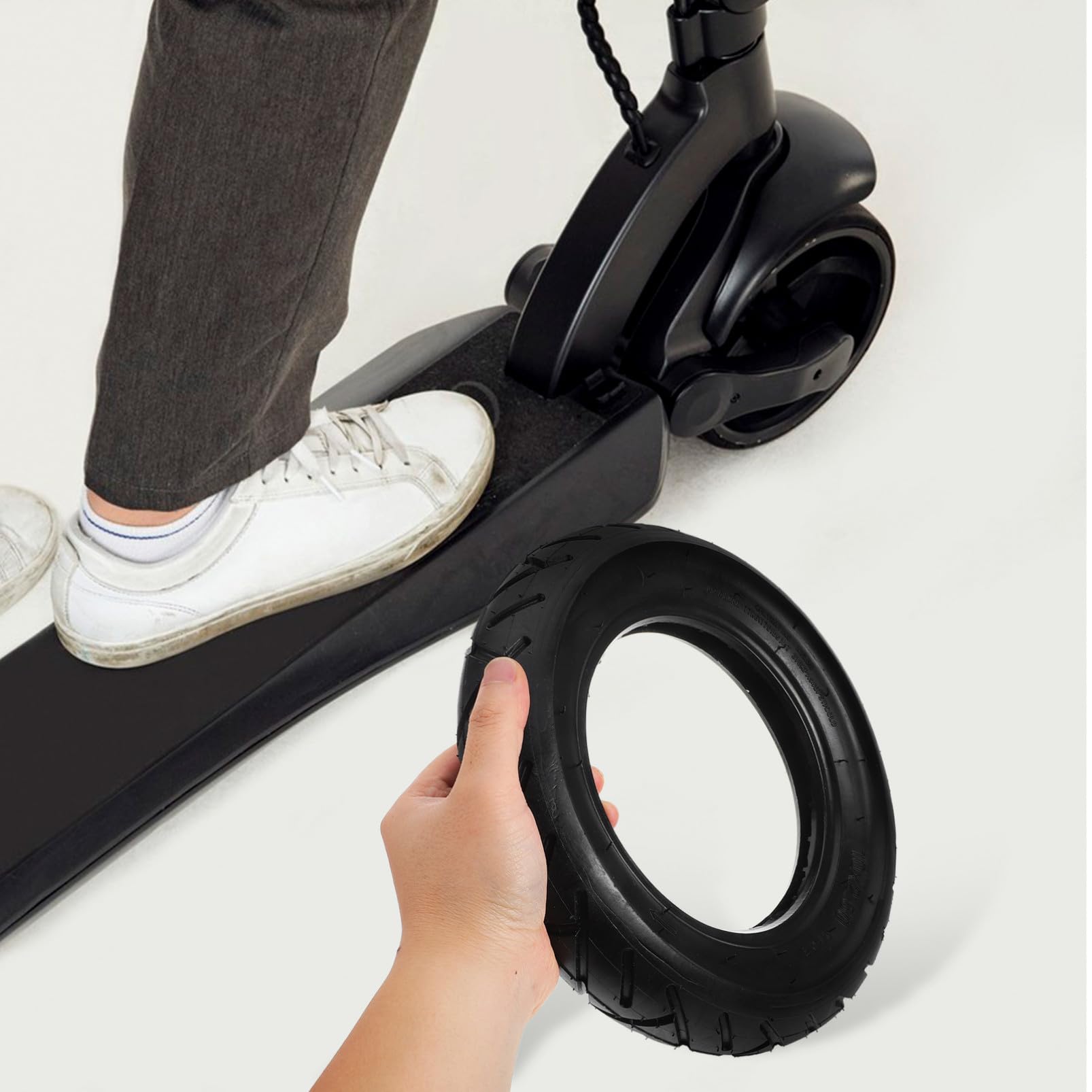Neumático de Caucho para Scooter Eléctrico 10x2.5 Negro Resistente y Antideslizante Fácil Instalación y Reemplazo Rápido para Patinete Eléctrico