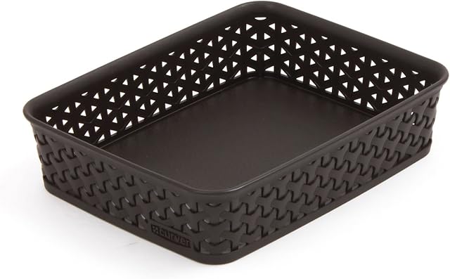 Curver 203415 Rattan-Look Office Basket, A5 Size, Polypropylene, Chocolate, chocolate, 25,6 x 20 x 6 cm