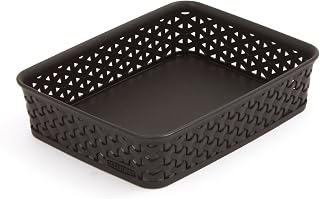 Curver 203415 Rattan-Look Office Basket, A5 Size, Polypropylene, Chocolate, chocolate, 25,6 x 20 x 6 cm