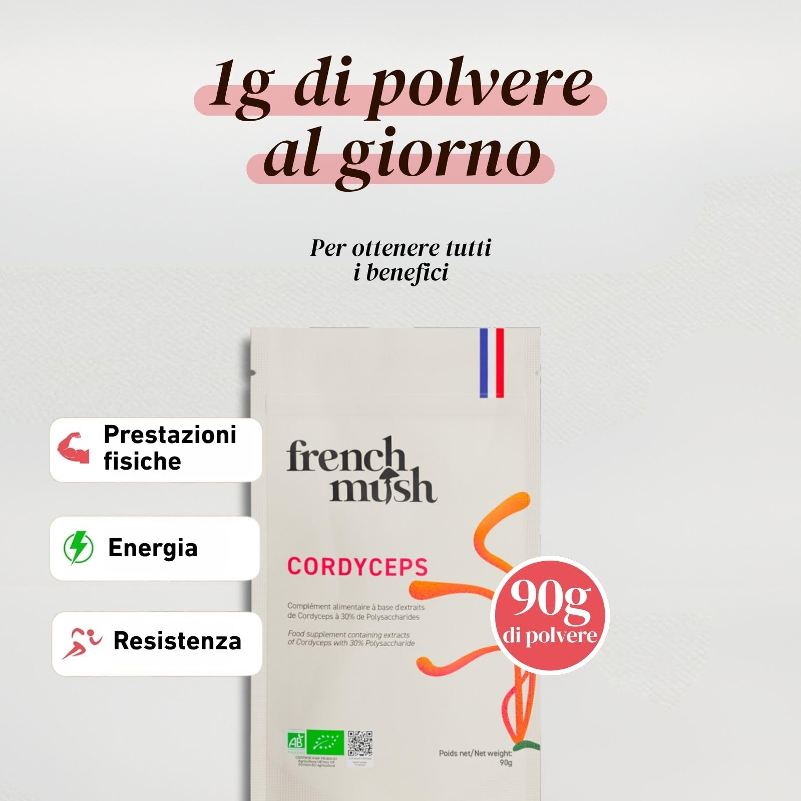 French Mush Doypack Cordyceps Bio - 168 Capsule Vegane - Benessere, Prestazioni Fisiche, Energia - 1 o 2 Capsule al Giorno - Integratore di Cordyceps