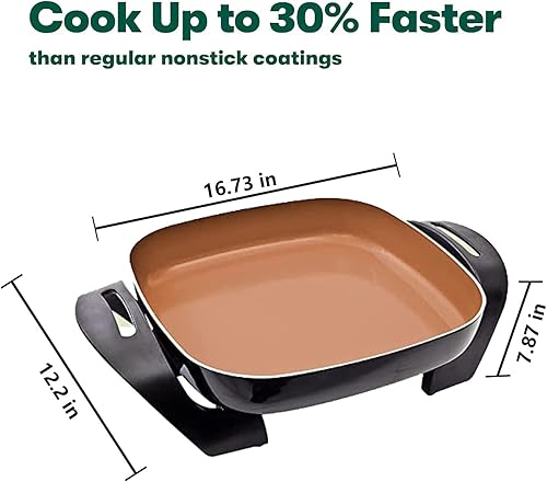 Miniatura 7 de Sartén eléctrica antiadherente de cerámica  revestimiento antiadherente saludable y ecológico sirve de 4 a 6 personas 12 x 12 pulgadas
