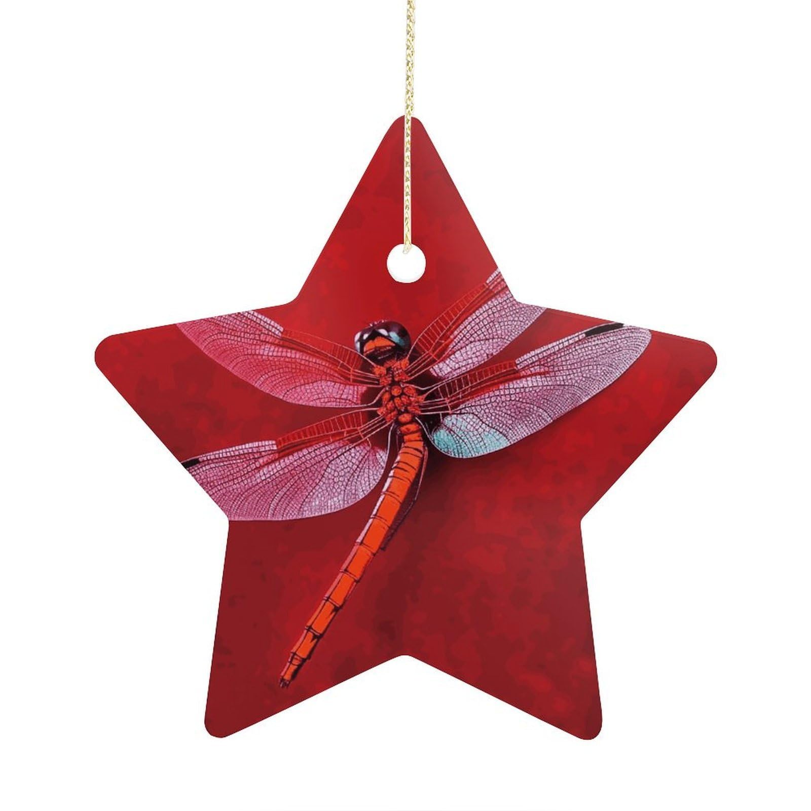 Fodpand Women's Style Dragonfly On Red Background Ornament With String, Keepsake Hanging Decorations,Ceramic Ornaments For Men Indoor Home Holiday Party Gifts