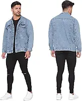 Jaqueta Jeans Masculina Lavagem Média Casual com Bolsos e Fechamento em Botão