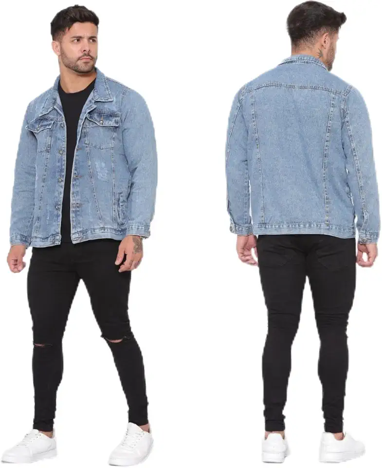 Jaqueta Jeans Masculina Lavagem Média Casual com Bolsos e Fechamento em Botão