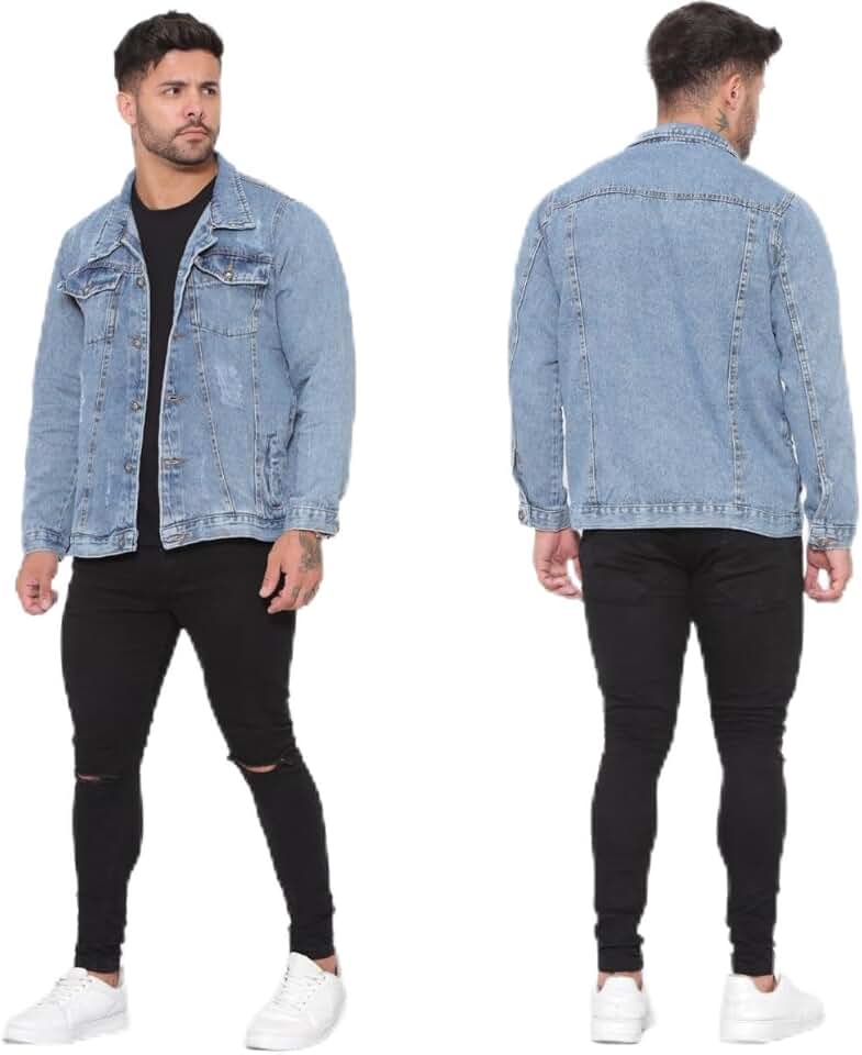 Jaqueta Jeans Masculina Lavagem Média Casual com Bolsos e Fechamento em Botão