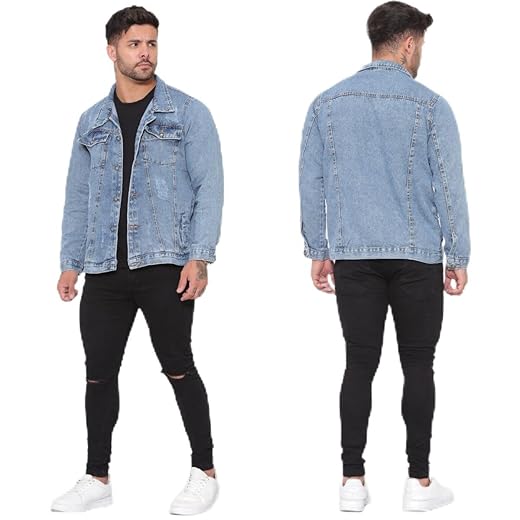 Jaqueta Jeans Masculina Lavagem Média Casual com Bolsos e Fechamento em Botão