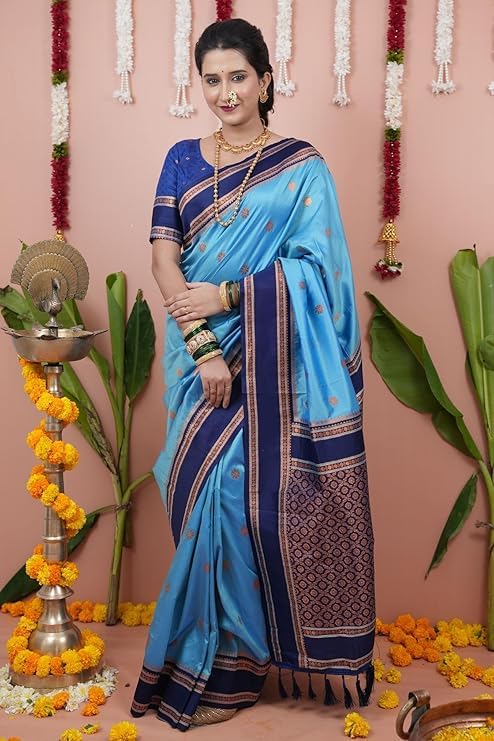 Image of Dharmavaram Pattu Paithani Saree Pure Silk Zari Weaving Floral Border Rich Pallu With Blouse Piece