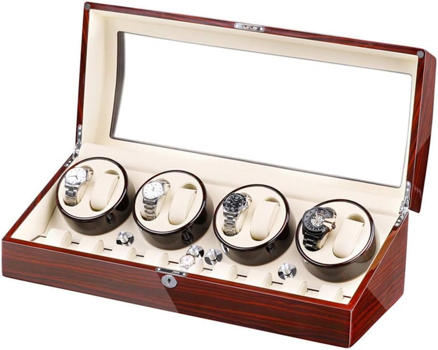 Automatic Watch Winder Box for 8 Watches + 9 Storage Light Quiet Motor Large Capacity Wood Shell Piano Paint Exterior Accessories，D