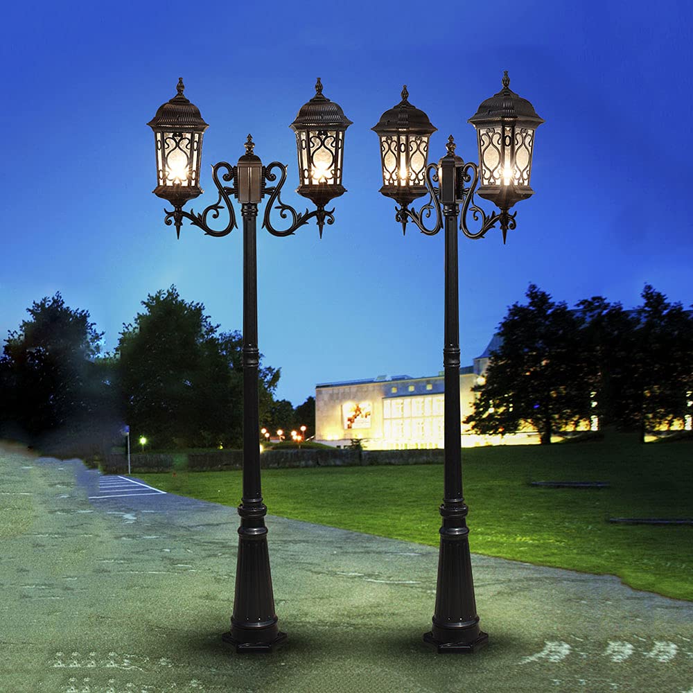 Farola de Exterior de 2 Luces, farola Impermeable de Poste Alto de Aluminio, luz de césped Tradicional Victoria, Columna Decorativa de jardín L, Negra - Altura 320 cm,Black-Height 320cm