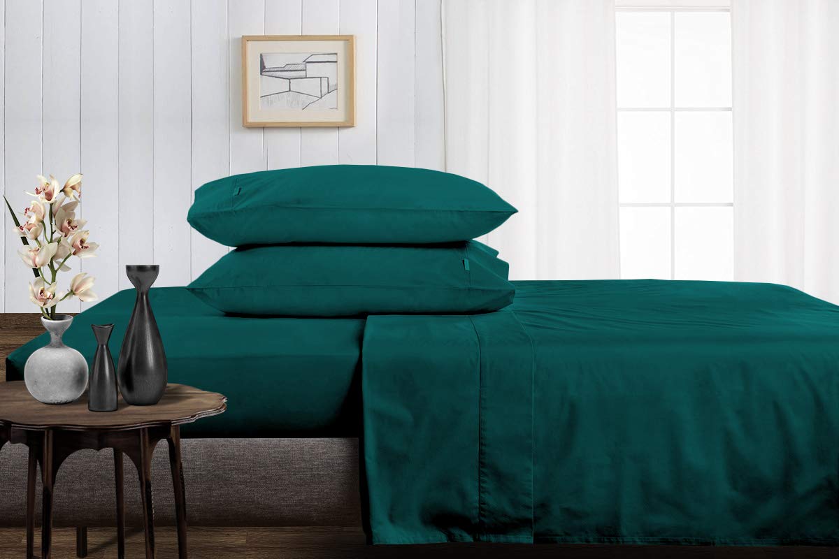 SGI Bed Sheet Set Include- 1 Flat Bedsheet, 1 Fitted Bedsheets, 2 Pillow Covers 1000 Thread Count 100% Egyptian Cotton King Size Teal Solid Hotel Feel Quality Bedding