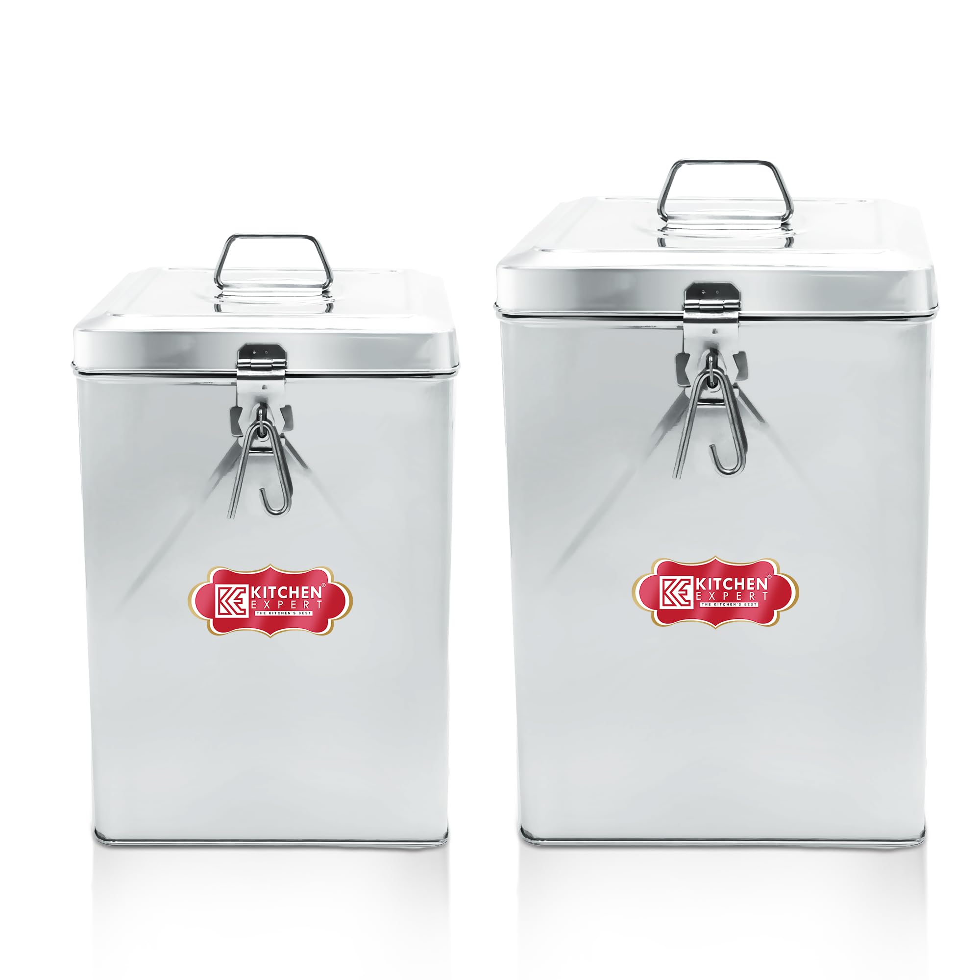 Kitchen Expert® Steel Rice Storage Container | Grocery Container for Kitchen | Square Cantainer | Steel Dibba | Mini Storage Box (15 & 20 Kg Set)