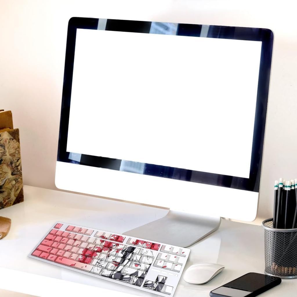 136PCS Keycaps Side Print Girl Theme Keycap Set with Backlit for Gaming Mechanical Keyboards Office Work