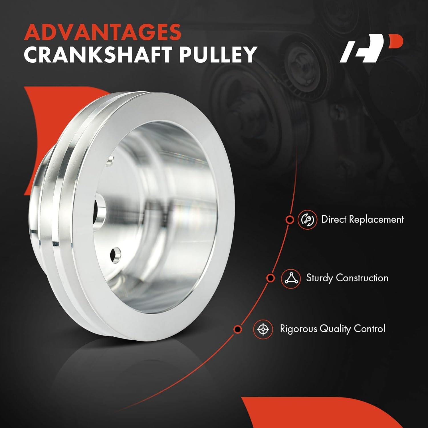 A-Premium 6.6 Inch Crankshaft Pulley with Double-Groove Machined Aluminum Compatible with 1969-1985 Chevrolet Small Block V8 262, 265, 267, 283, 302, 305, 307, 327, 350, 400, Long Water Pump
